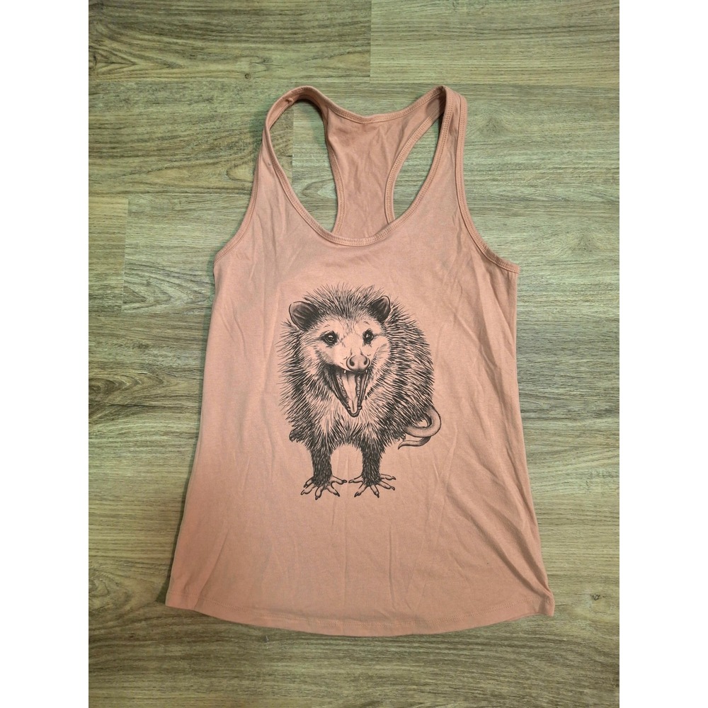 Opossum Graphic Racerback Tank Top Peach Pink XS/S
